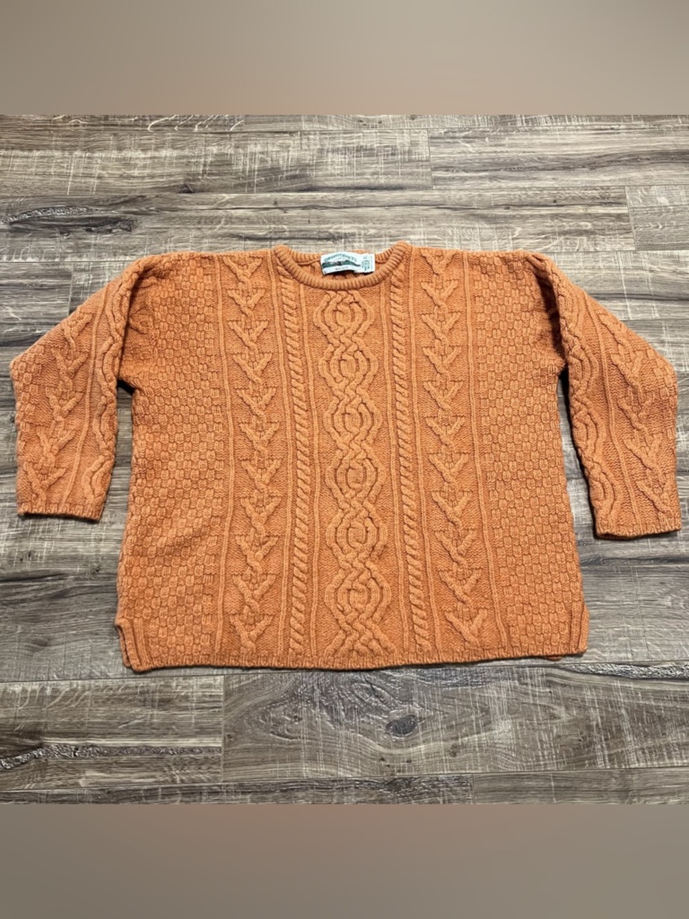 Aran Craft Merino Wool Cableknit Fisherman Pullover Sweater Orange XL